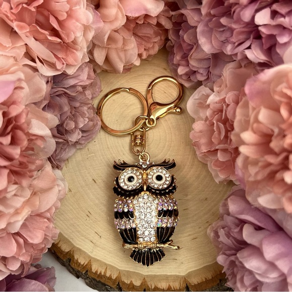 Beautiful Black and Silver Crystal Owl Keychain Charm - Picture 6 of 14